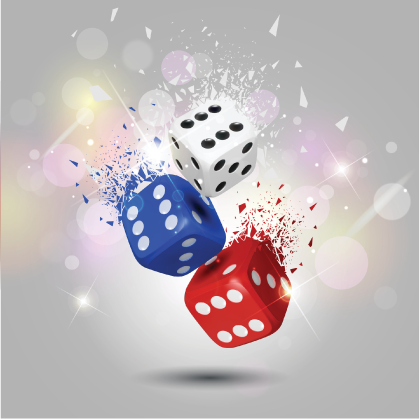 Three dice in red, white and blue