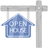 Wood beam with Open House sign